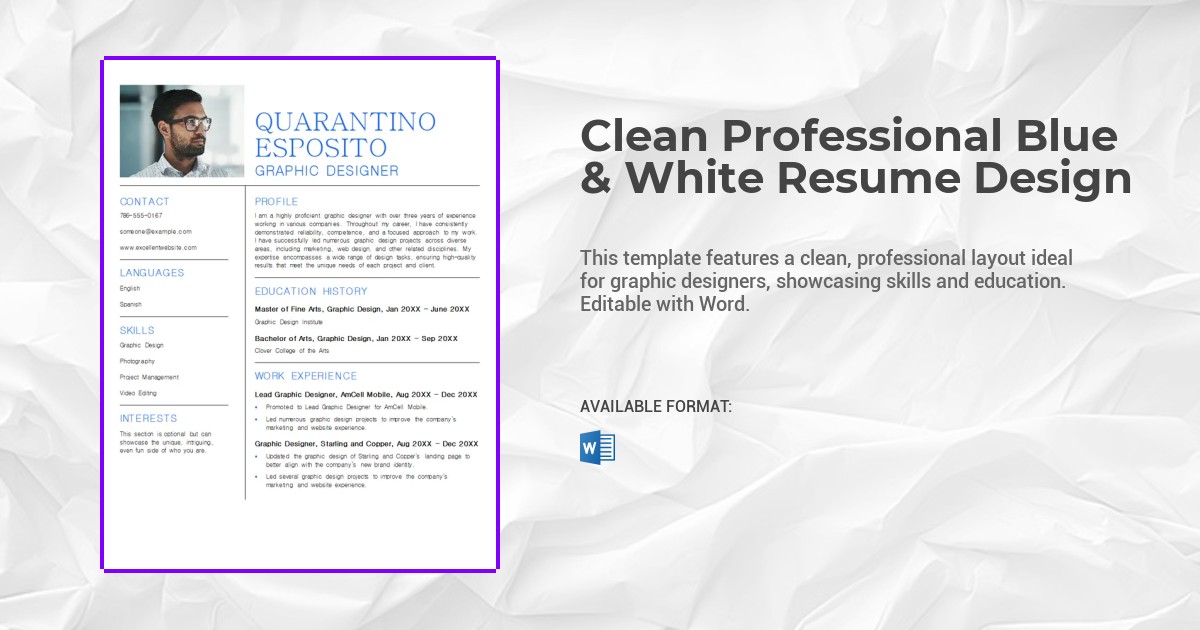 Free Download Clean Professional Blue White Resume Design Template 